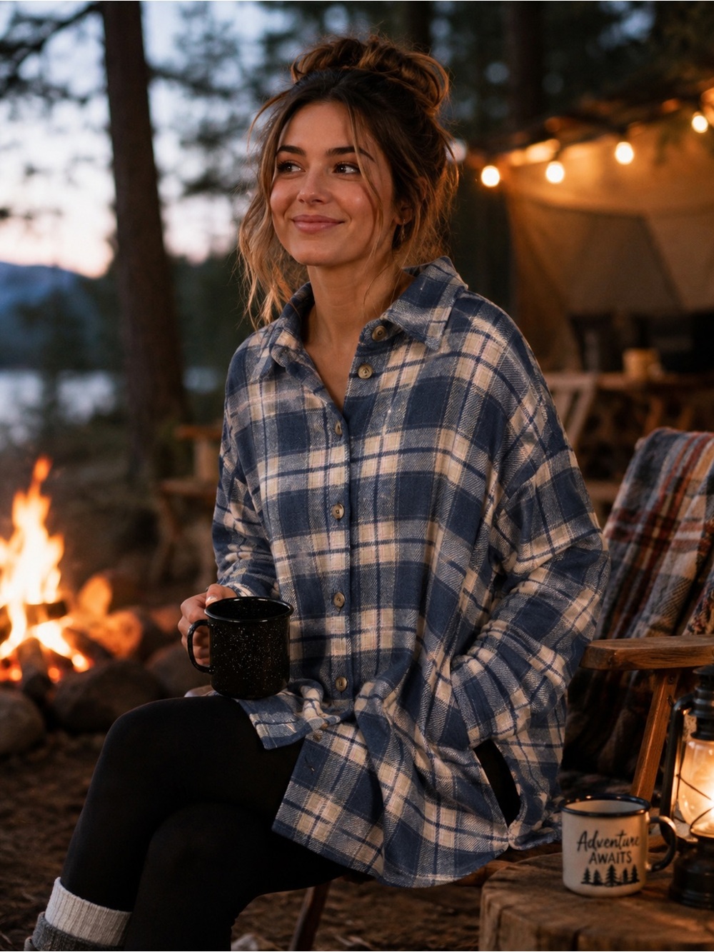 Blu Pepper Blue and Cream Plaid Utility Jacket
